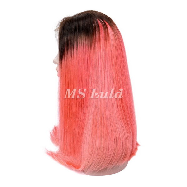 Black Root 1b/Pink Ombre Color Straight BOB Lace Closure Wig - Image 4